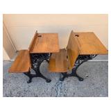 Pair of Vintage School Desks with Cast Iron Legs - Unique Design