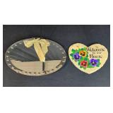 Set of 2 Decorative Home Signs - Oval Mirror and Heart Welcome Sign