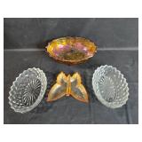 Set of 4 Vintage Decorative Glass Bowls - Iridescent & Clear