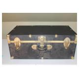 Vintage Black Metal Trunk with Brass Accents