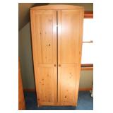 Solid Pine Wardrobe with Hanging Rail and Shelving - Used