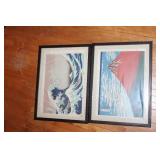 Collection of 3 Vintage Framed Japanese Woodblock Prints - Wave and Mt. Fuji Themes