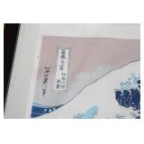 Collection of 3 Vintage Framed Japanese Woodblock Prints - Wave and Mt. Fuji Themes