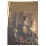 Framed Vintage Painting of Three Women in an Interior Scene - Artist Signed