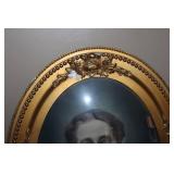 Pair of Vintage Oval Portraits in Decorative Frames - Antique Couple