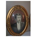 Pair of Vintage Oval Portraits in Decorative Frames - Antique Couple