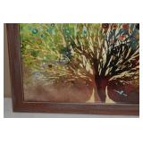 Collection of 2 Framed Art Pieces - Colorful Tree and Black & White Landscape