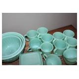 Collection of Vintage Green Depression Glass Dinnerware - 37 Pieces