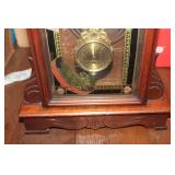 Antique New Haven Clock Co. Alarm Clock with Decorative Glass Face and Wood Frame