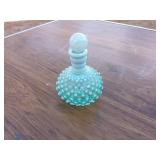 Vintage Glass Perfume Bottle with Stopper - Green and Clear Accents