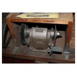 Vintage General Grinder and Riverside Air Compressor Setup on Workbench