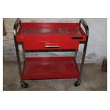 Vintage Red Steel Utility Cart with Drawer - REM/XQL