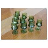 Set of 12 Vintage Green Glass Goblets - Elegant Design