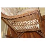 Vintage Wicker Rocking Chair with Floral Cushion