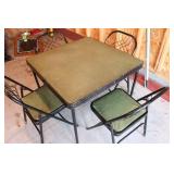 Vintage 4-Piece Black Metal Dining Set with Green Cushions