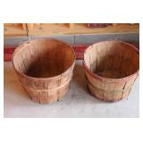 Set of 2 Vintage Wooden Baskets - Rustic Farmhouse Decor