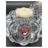 ORREFORS Art Glass - Raspberry Bowl and Votive Candle Holders with Original Label