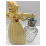 Vintage Plastic Dutch Girl Carrying a Set of Salt and Pepper Glass Shakers