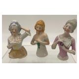 3 Vintage Porcelain Half Dolls - German - Pinks