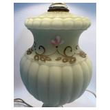 Pair of Vintage Hand Painted Satin Glass Lamps with Marble Base