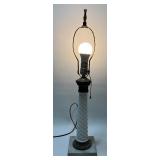 Vintage Spiral Milk Glass and Marble Base Table Lamp