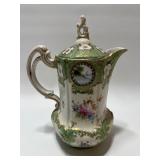 Original Asian Watercolor, Vintage Hand Painted Porcelain Teapot and Etched Mirror Picture Frame