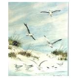 Artist GARY PARTIN Signed Seagull Seascape Watercolor Art