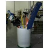 Rolling Utility Bucket with Brooms, Mops, Dust Pans, Shovels, Snow Markers and more!