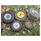 Set of 5 Used Small Engine Tires with Rims - Various Sizes