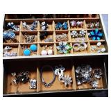 Vintage Jewelry Box Full Of Vintage Jewelry-Earrings, Brooches, Necklaces 14x8x6