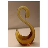 Vintage Art Glass Swan Figurine - Yellow and Amber