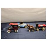 Collection of 3 Vintage Toy Vehicles - Horse-Drawn and Cars