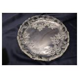 Set of 2 Vintage Clear Glass Plates - Floral & Diamond Patterns