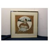 Framed 1930 Gladys Hall Sledding Print - Vintage Winter Scene