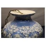 Vintage Blue and White Porcelain Lamp Base with Chain