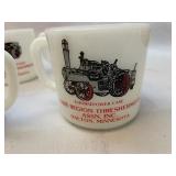 6 White Glass Threshing Tractor Mugs