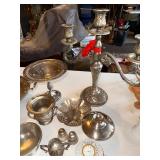 Vintage Silver Plated Serving Pieces and Decorative Hummel Plates