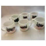 6 White Glass Threshing Tractor Mugs