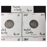 5 Seated Liberty Dimes 1838-1861