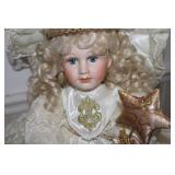 Vintage Animated Porcelain Angel Christmas Motionette Shelf Sitting Doll w/Chair Decor...