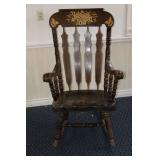 1980’s Windsor-Style Wood Rocking Chair Yugoslavian 111 77 Hand-Painted Stencil Sugar Bush