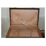 Swivel-Top Wood Table, Antique Satin-Lined Suitcase Set w/ Custom Floral Arrangement