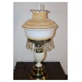 Vintage Victorian Home Accents Hand Painted Glass Shade Brass Porcelain Prism Table Lamp