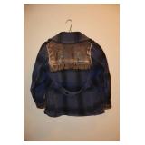 Vintage Childs Western-Style Wool Suede Leather Fringed-Style Blue Black Plaid Overcoat...