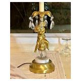 Vintage Victorian-Style Home Accent Lighting Cherub Brass Table Lamp w/Glass Crystal Prisms Marble Accents…