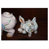 (3) Lefton Fine China Vintage Kitsch MCM Pig Piggy Banks w/Applied Flowers Hand-Painted...