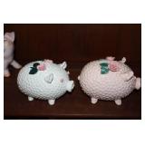 (4) Lefton 1950’s Vintage Kitsch MCM Pink White Hobnail Pig Piggy Banks w/Applied Flowers Hand-Painted Fine China…