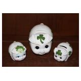 (3) Lefton Fine China Pig Piggy Banks Hand-Painted Shamrocks St. Patrick’s Day Decor…