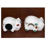 (4) Lefton 1950’s Vintage Kitsch MCM Pink White Pig Piggy Banks w/Applied Flowers, Pink Blue Bows Hand-Painted Fine China…