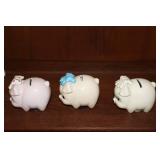 (5) Lefton Japan 1980’s Vintage Pig Piggy Banks Hand-Painted Applied Flowers, Blue Pink Bows